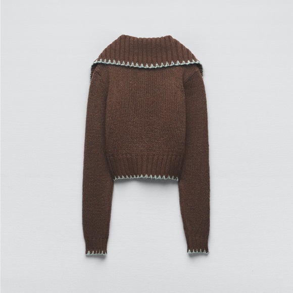 Zara | Knit Cardigan Contrast Stitching - Picture 10 of 13